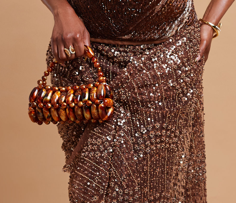 Faith handmade Caribbean brown stone-bead bag — ÉLEVÉ Handbags