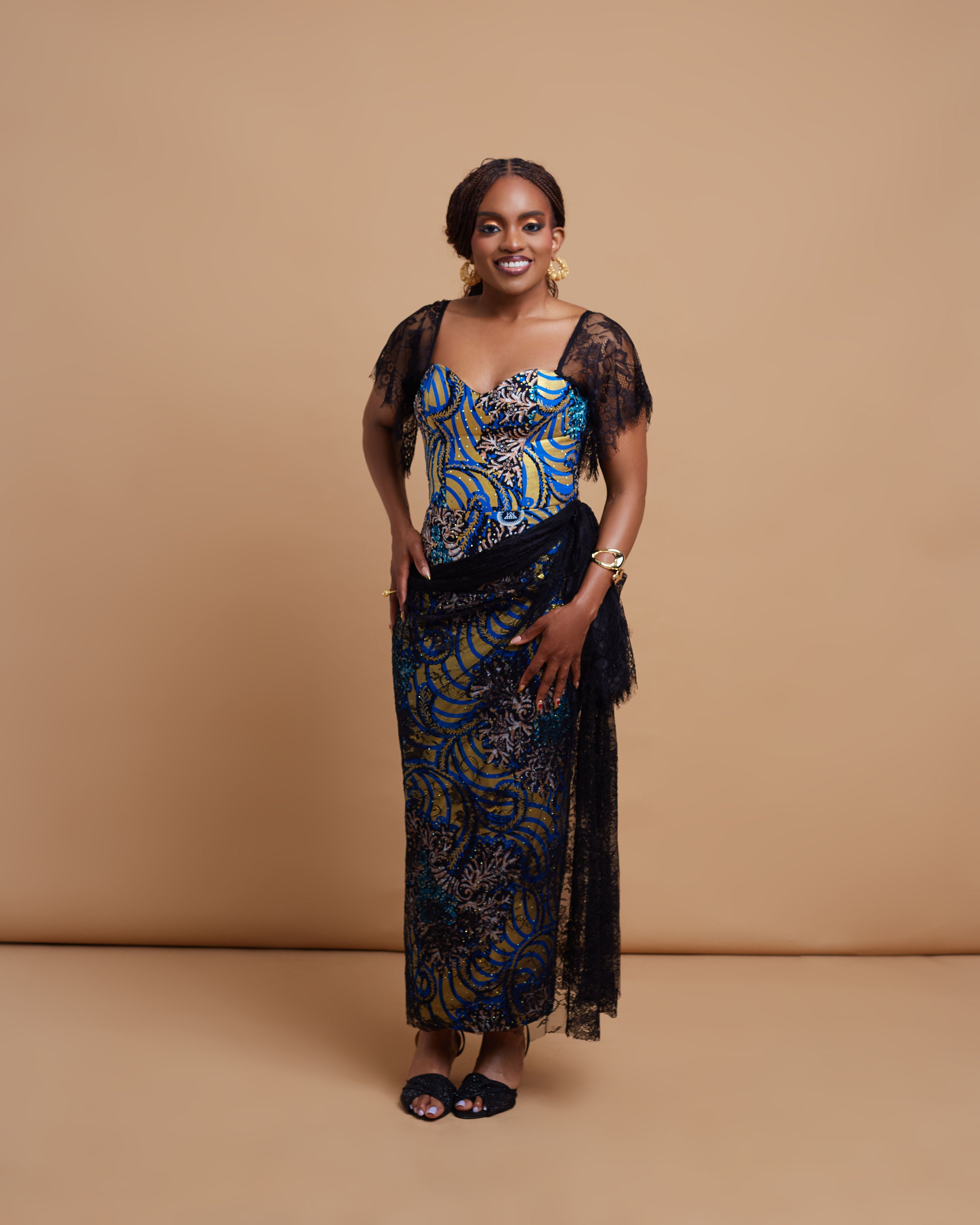 Mmesoma Ankara dress hand-set with Swarovski crystals — ÉLEVÉ Collection