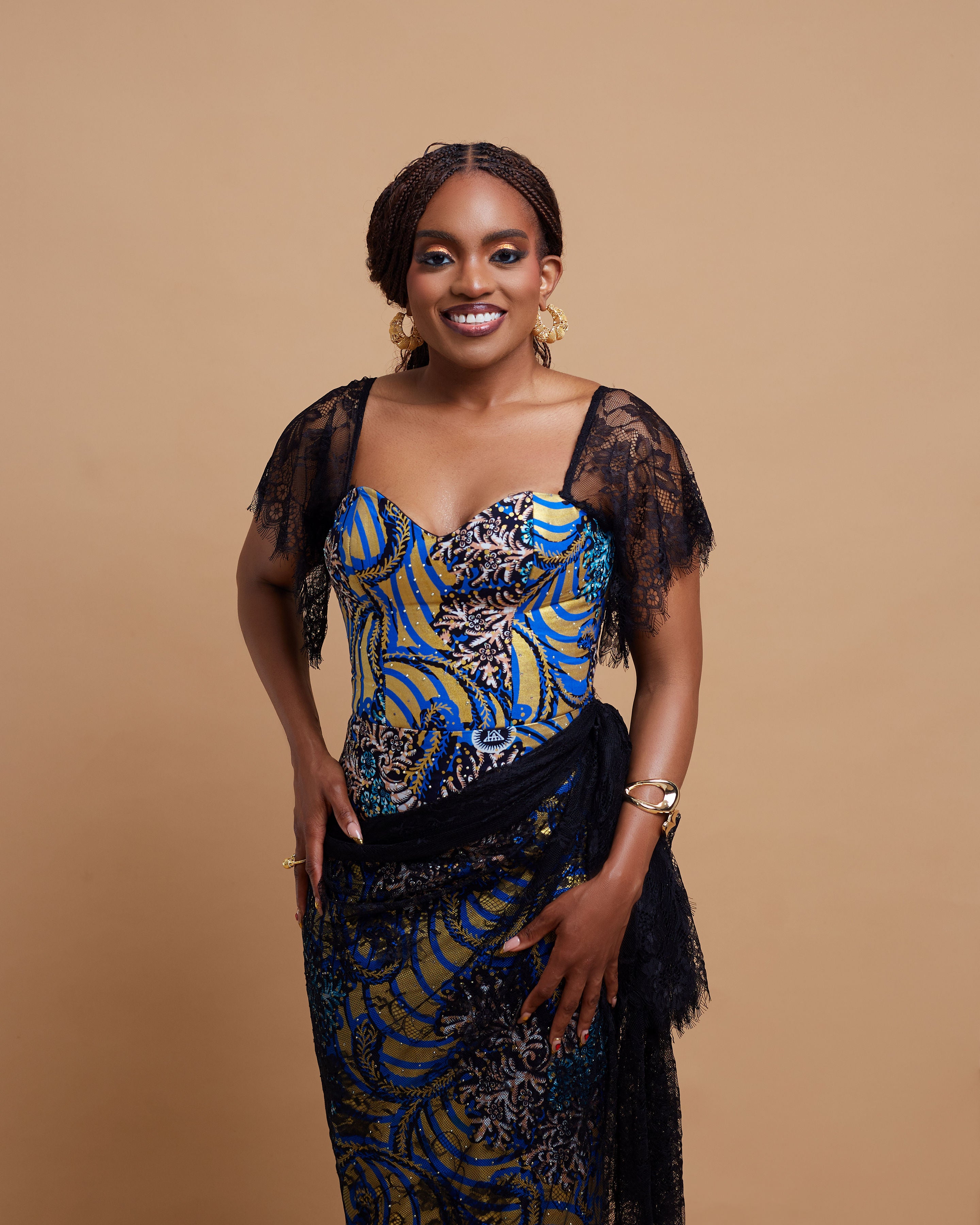 Mmesoma crystal-embellished Ankara dress, detail — ÉLEVÉ Collection